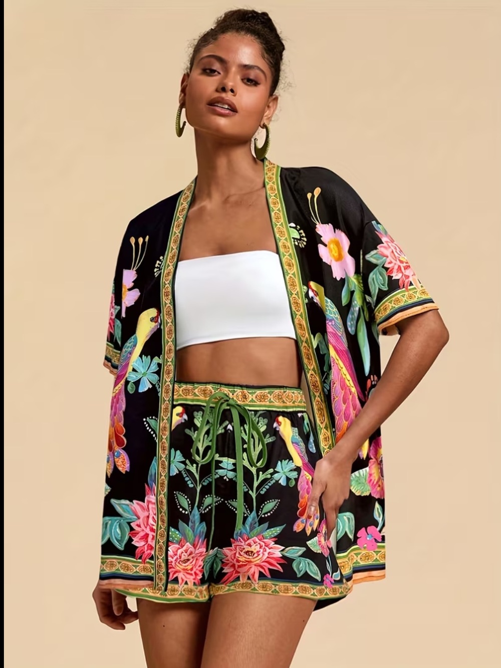 NIP 2 pc Birds & Floral Print Top & Shorts Set
